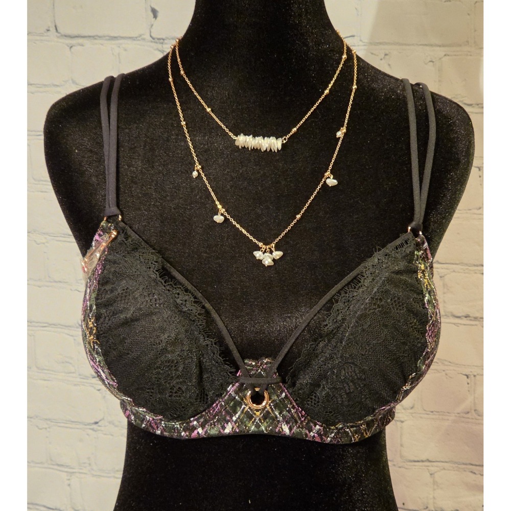 Savage‎ X Fenty NWT 34DD Unlined Lace Bra A Little Tart- Hella Plaid - Picture 2 of 8